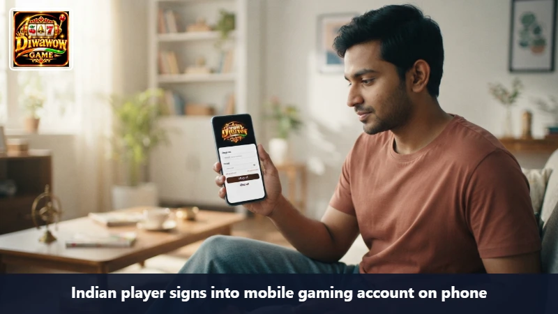 Indian player signs into mobile gaming account on phone