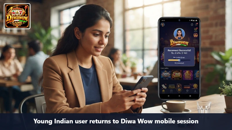 Young Indian user returns to Diwa Wow mobile session